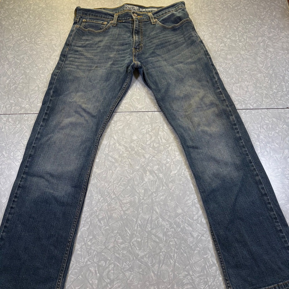 Signature by Levi Strauss & Co Mens Slim Straight Jeans Blue Denim 32x30